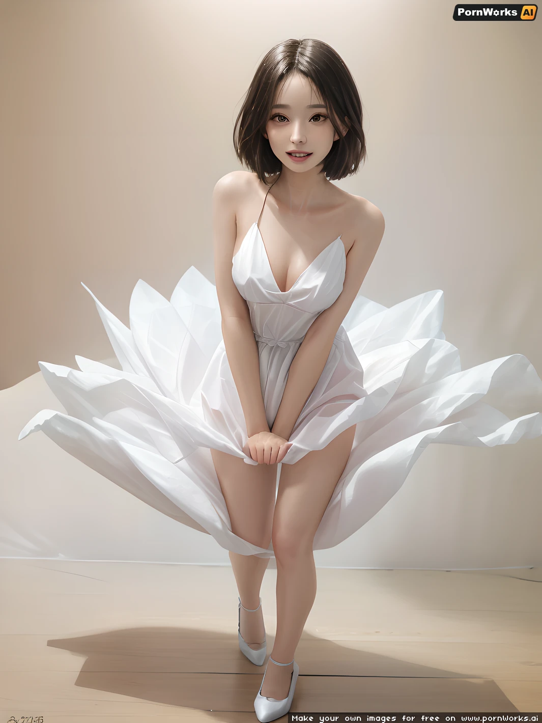 1065px x 1420px - The AI generated porn picture of a 20-year-old topless college emo lesbian  with perfect fingers, beautiful skin, and thin lips wearing silk long  dress. The woman is leaning forward, looking at the
